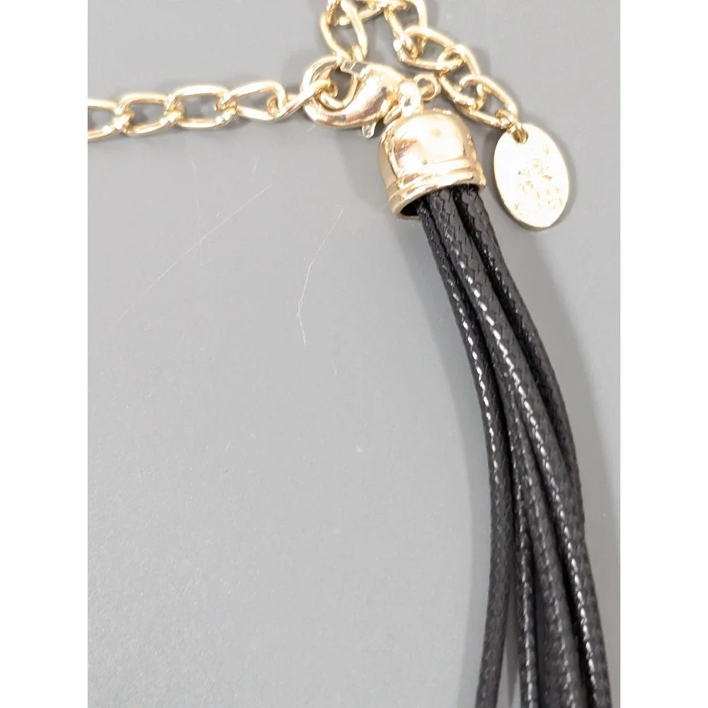 Black Faceted Glass Bead Statement‎ Necklace Multi Cord Modern 21 in